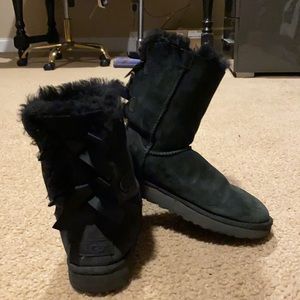 Size 8 black ugg boots with 2 bows- authentic (lightly used)